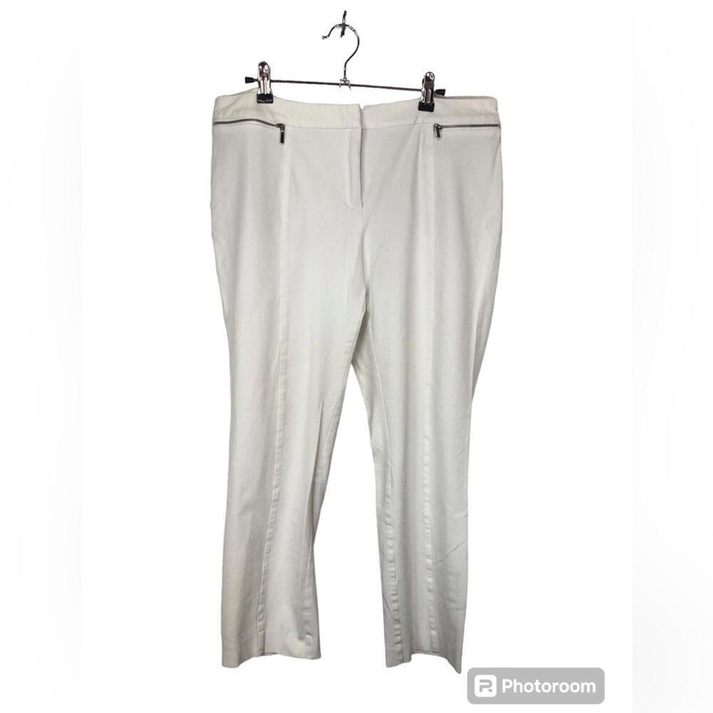 Alfani Cropped White Pant Zipper Pockets Topstitched Back Yoke